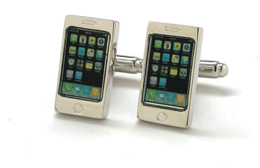 Mobile Phone Cufflinks Silver Trim Smart Phone Cosplay Party Master High Tech