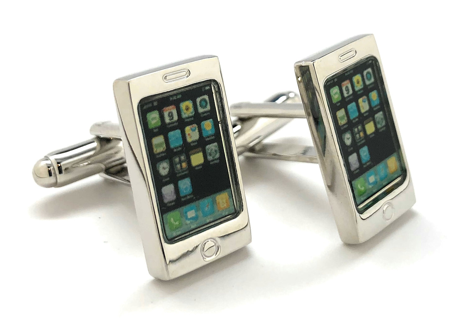 Mobile Phone Cufflinks Silver Trim Smart Phone Cosplay Party Master High Tech