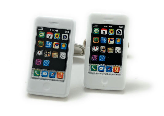 Mobile Phone Cufflinks White Trim Smart Phone Cosplay Party Master High Tech Cell