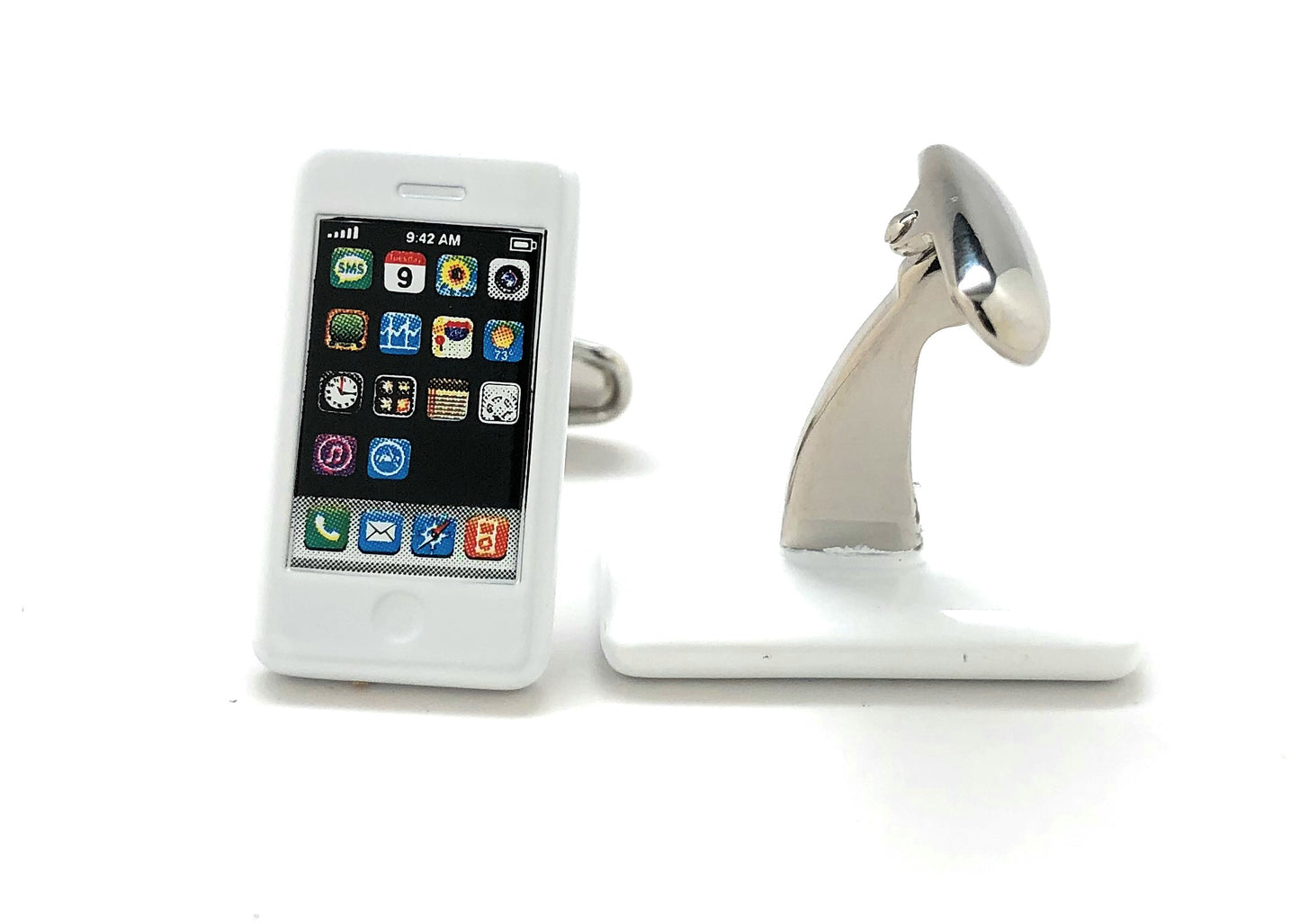 Mobile Phone Cufflinks White Trim Smart Phone Cosplay Party Master High Tech Cell