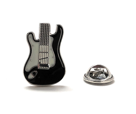 Guitar Lapel Pin Rock and Roll Black and White Enamel Pin