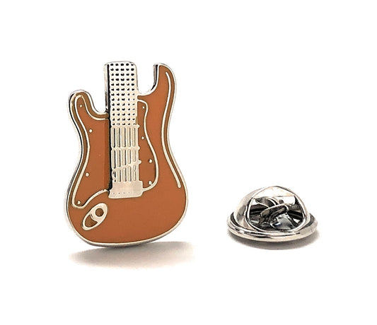 Guitar Lapel Pin Orange and Silver Trim Enamel Pin