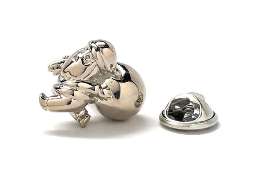 Silver santa claus lapel pin on a white background