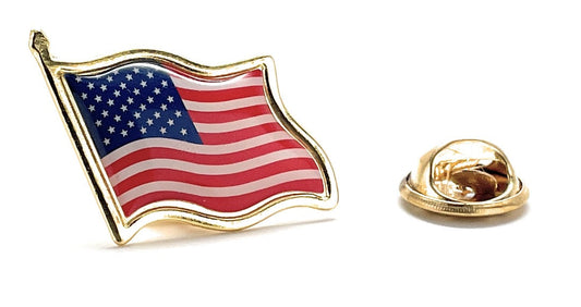 American flag lapel pin on a white background