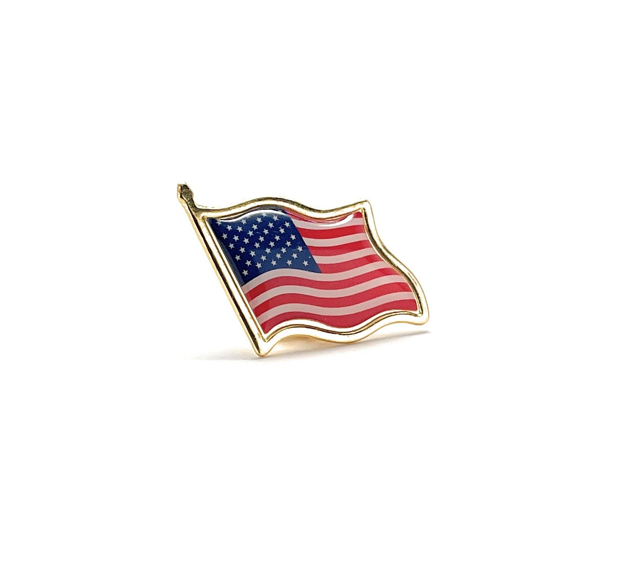 American flag lapel pin on a white background
