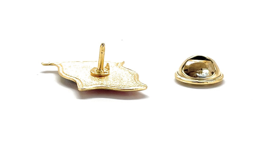 Gold trimmed American flag lapel pin with red, white, and blue enamel design and clutch backing