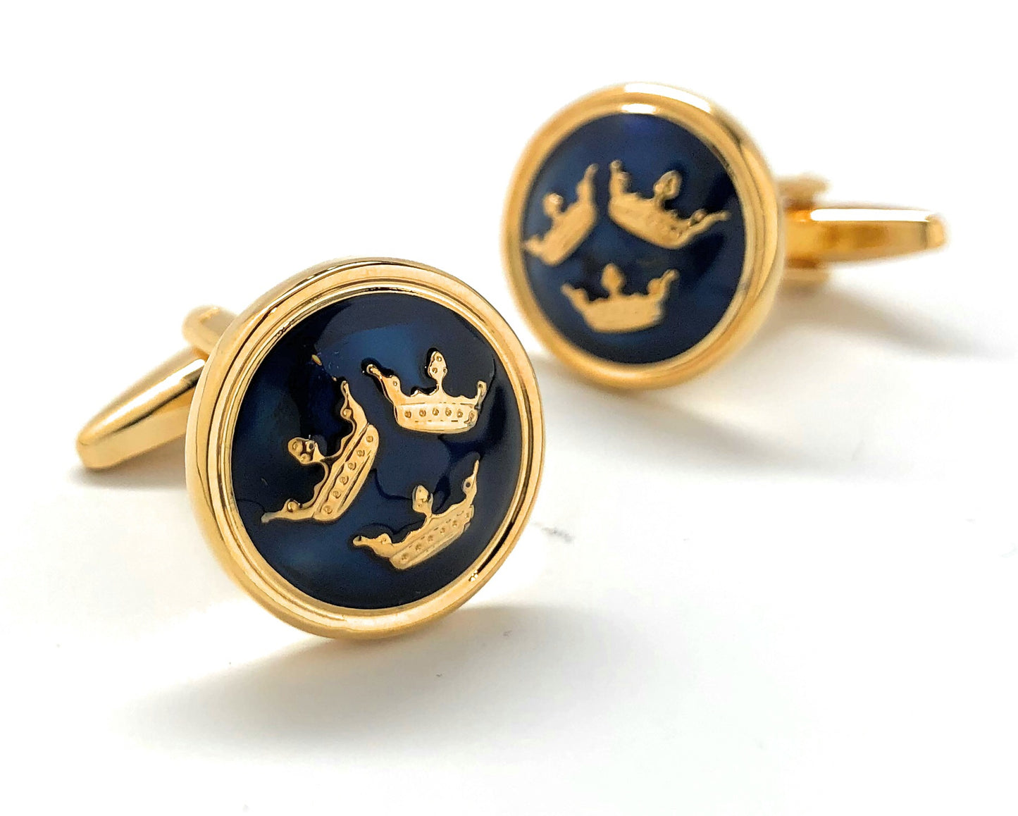 Three Kings Cufflinks Royal Family Palace Estate Cuff Links Blue Enamel with Gold Professional Wear Three Crowns