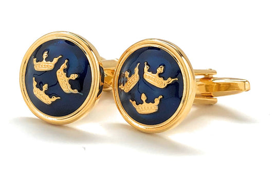 Three Kings Cufflinks Royal Family Palace Estate Cuff Links Blue Enamel with Gold Professional Wear Three Crowns