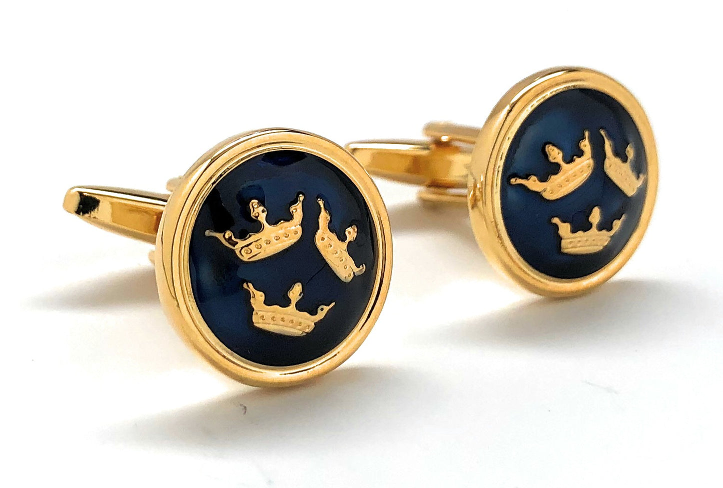 Three Kings Cufflinks Royal Family Palace Estate Cuff Links Blue Enamel with Gold Professional Wear Three Crowns