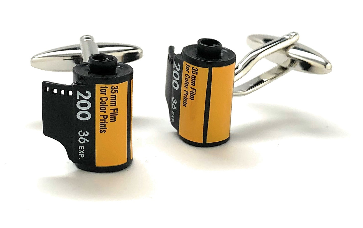 35mm film roll cufflinks in black and yellow with 200 ISO design – photographer gift idea