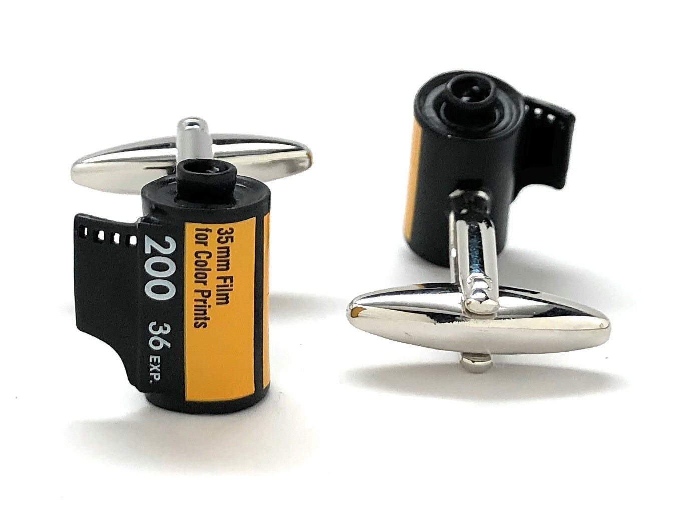 35mm film roll cufflinks in black and yellow with 200 ISO design – photographer gift idea