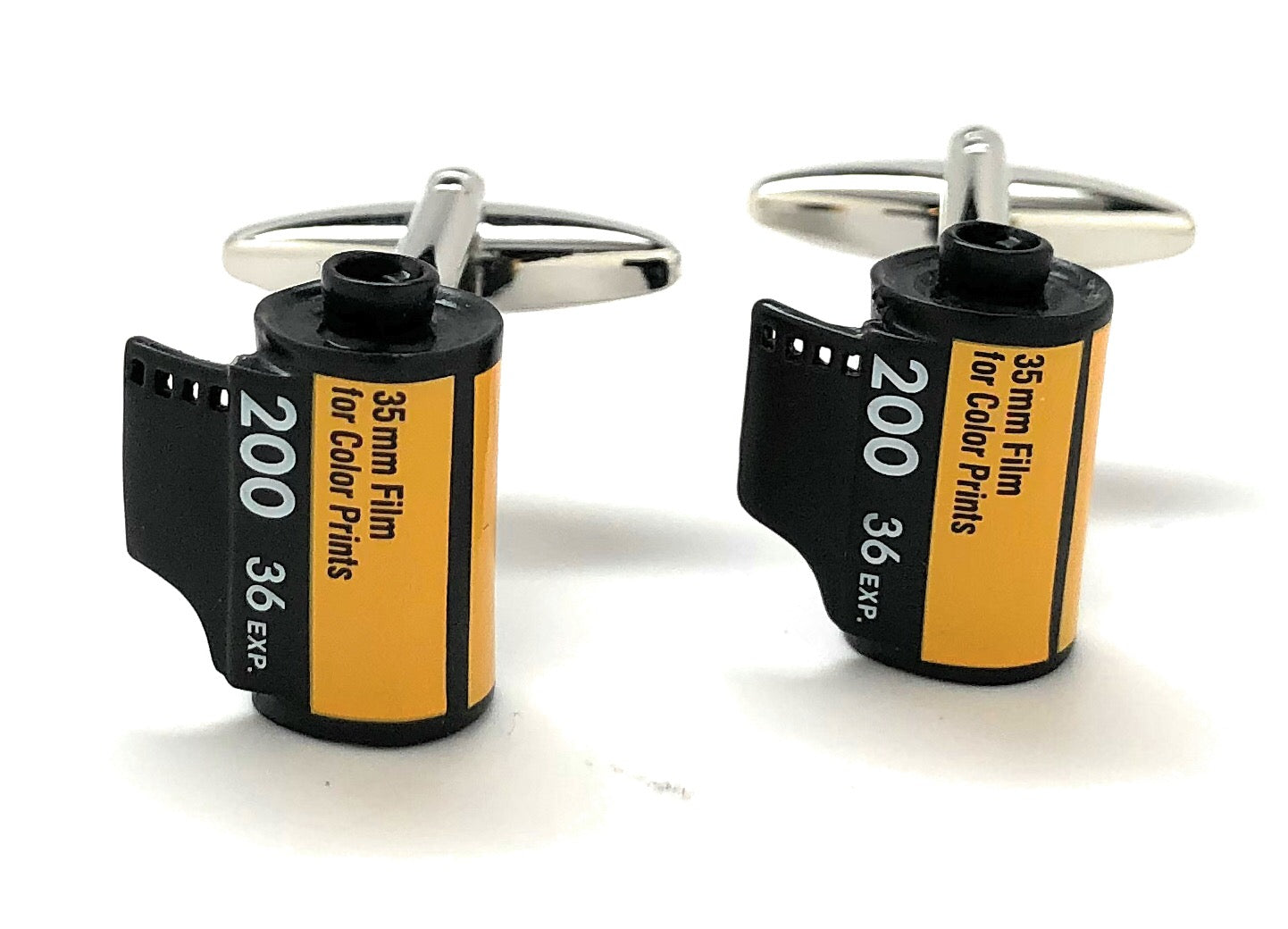 35mm film roll cufflinks in black and yellow with 200 ISO design – photographer gift idea