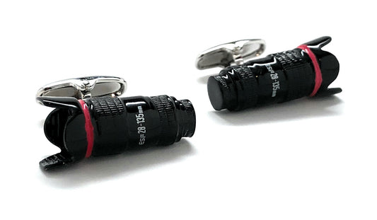 Photographer Gift Cufflinks 28-135mm Lens Camera Pro Telephoto Lens Black Enamel