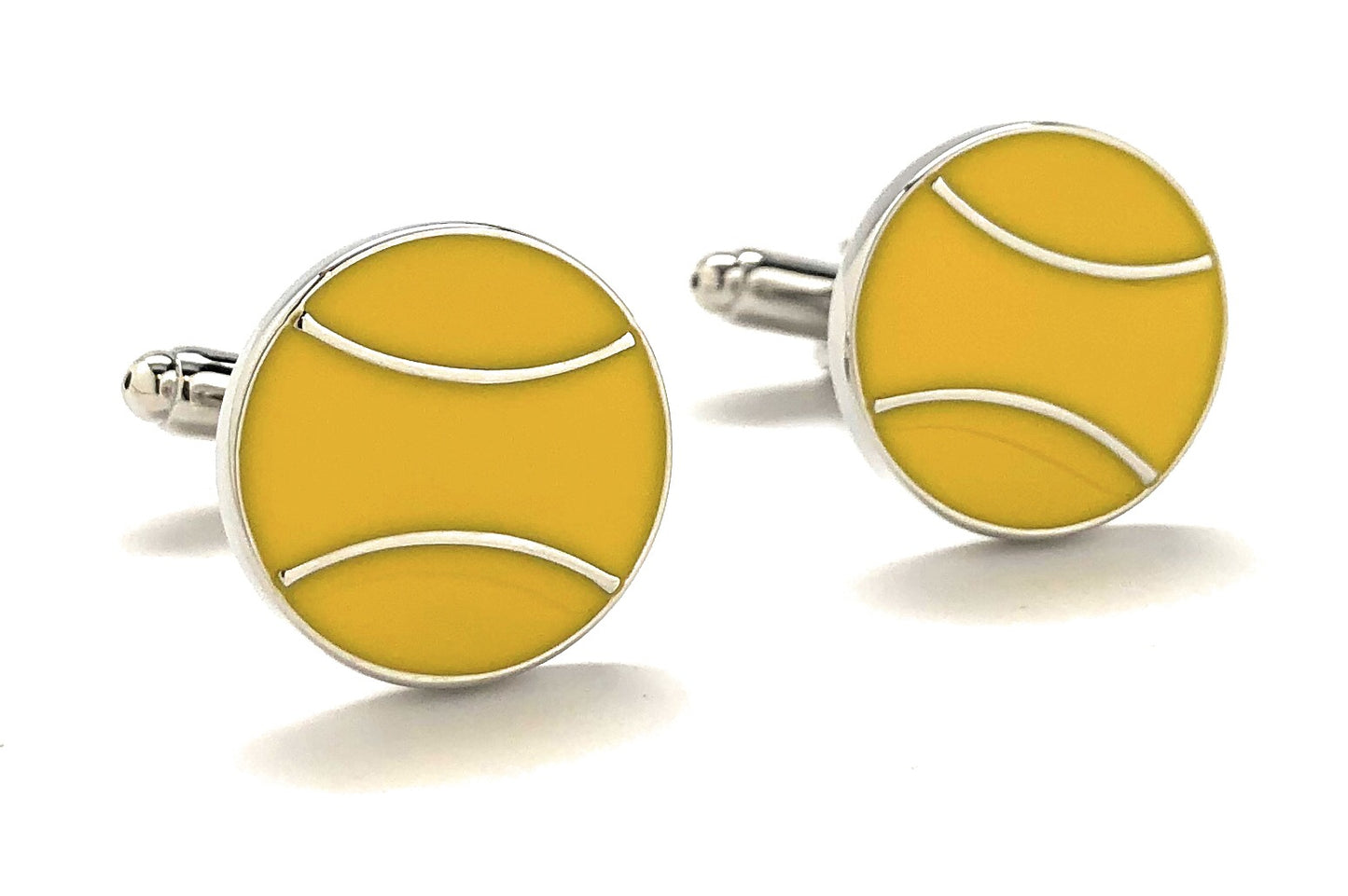Yellow tennis ball cufflinks for men – silver and enamel sports cufflinks for tennis players and coaches