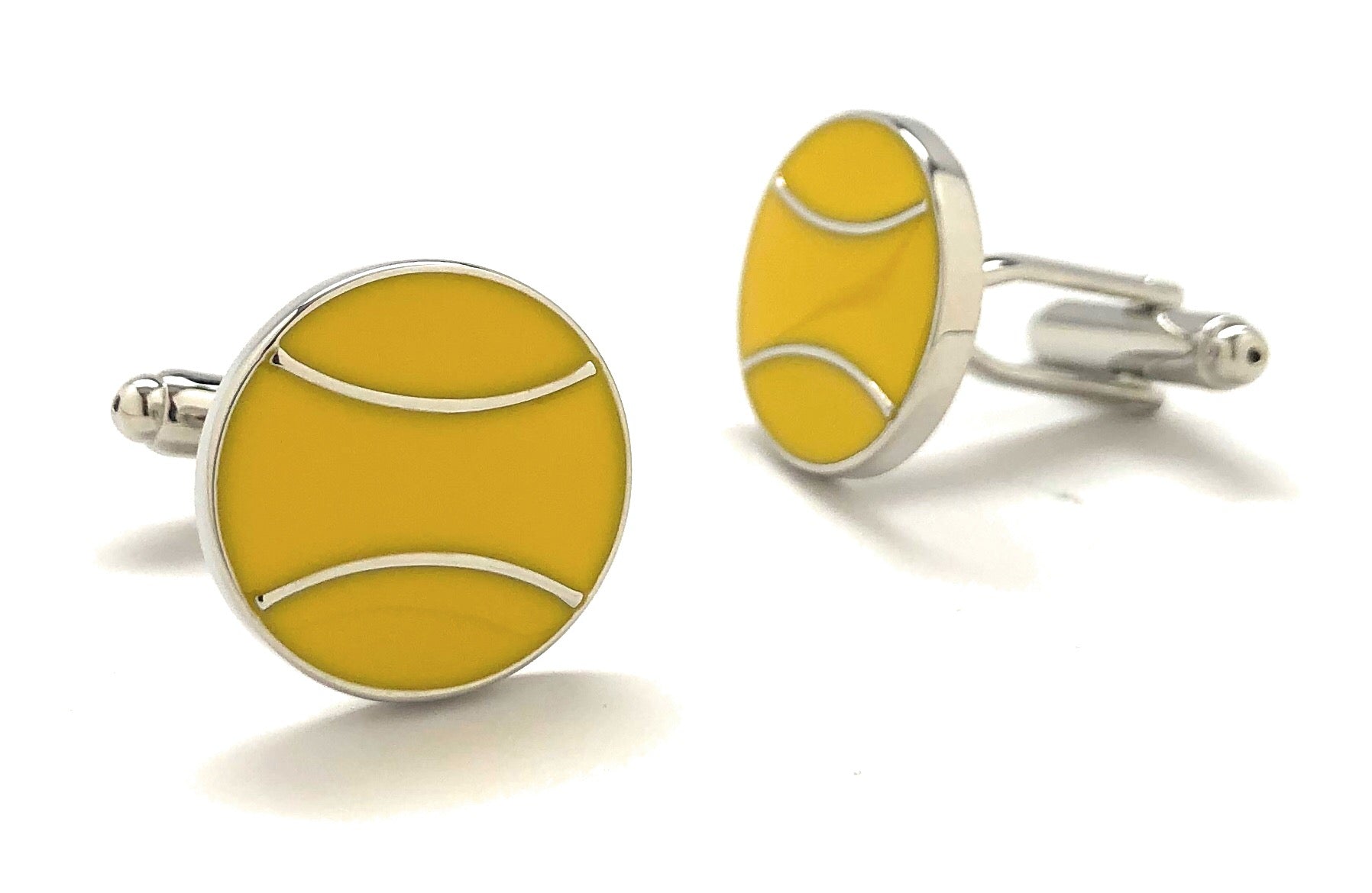 Yellow tennis ball cufflinks for men – silver and enamel sports cufflinks for tennis players and coaches