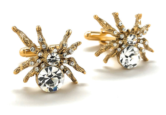 Big Gold Crystal Spider Cufflinks – Bold & Unique Statement Accessory for Men