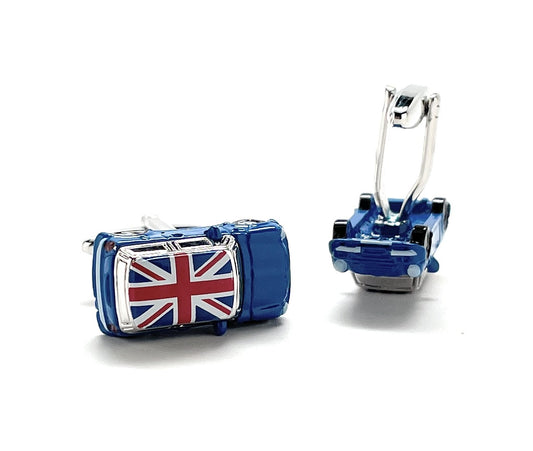Cufflinks with a Union Jack design on a white background