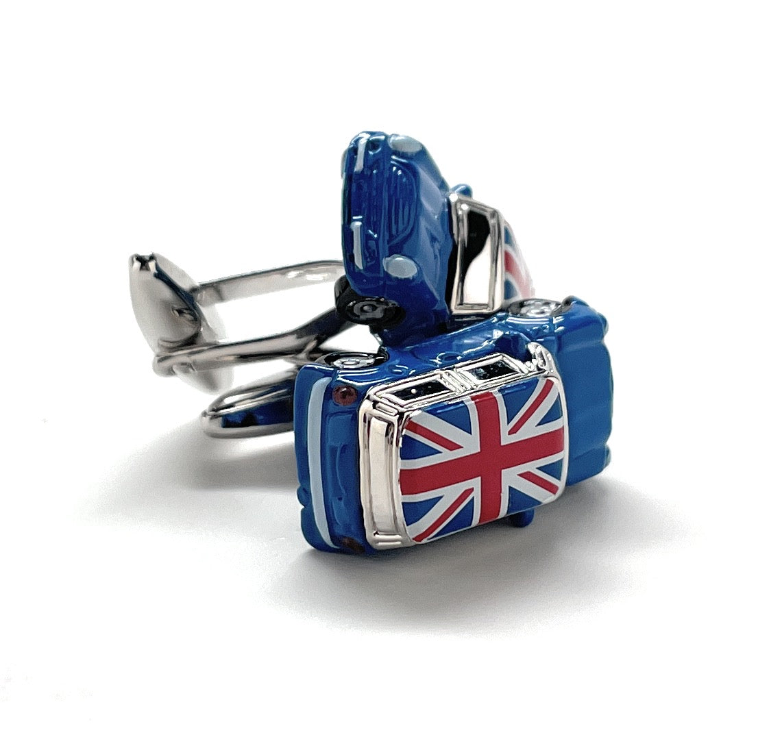 Cufflinks with a Union Jack design on a white background