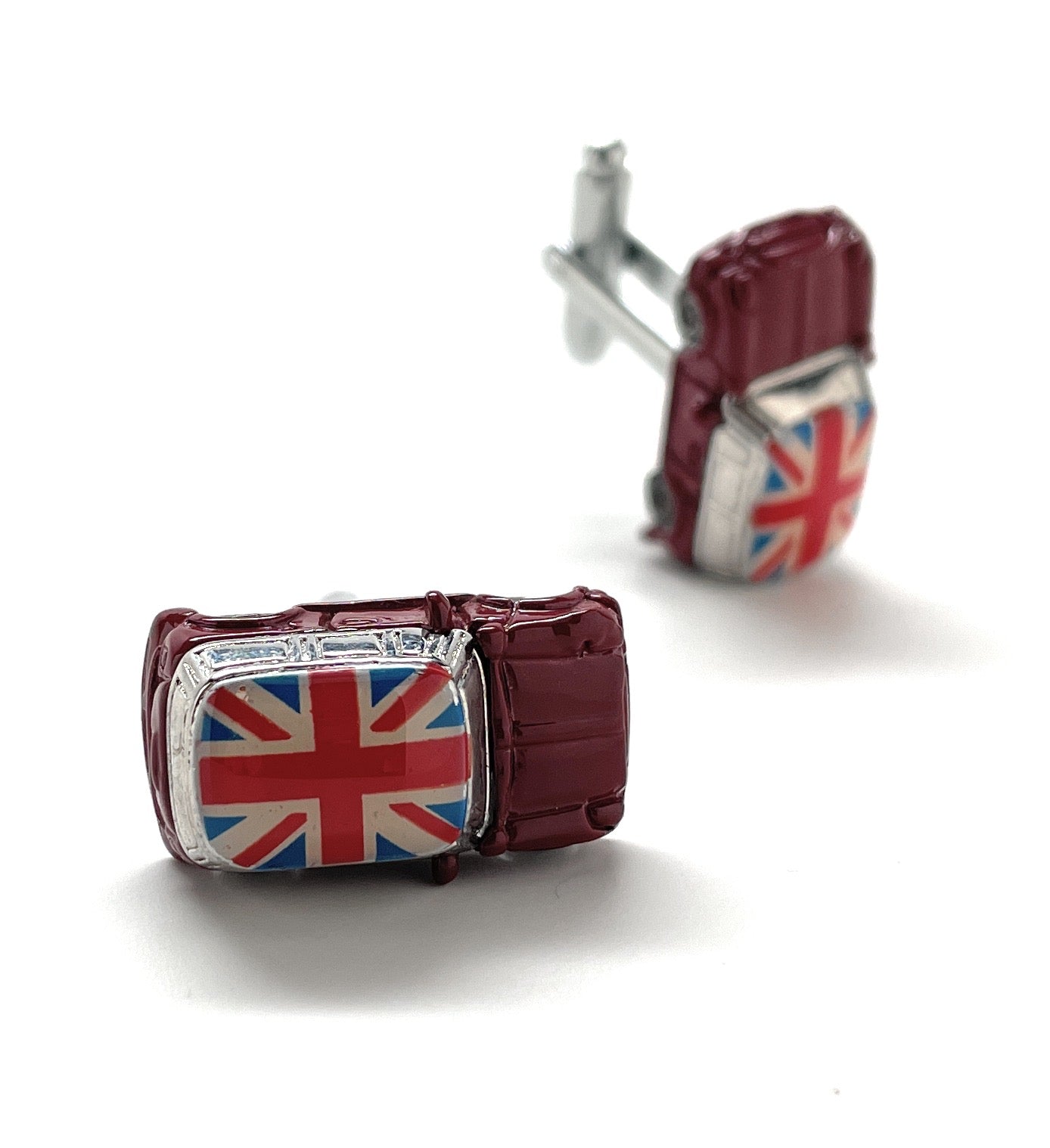 Union Jack flag earrings on a white background