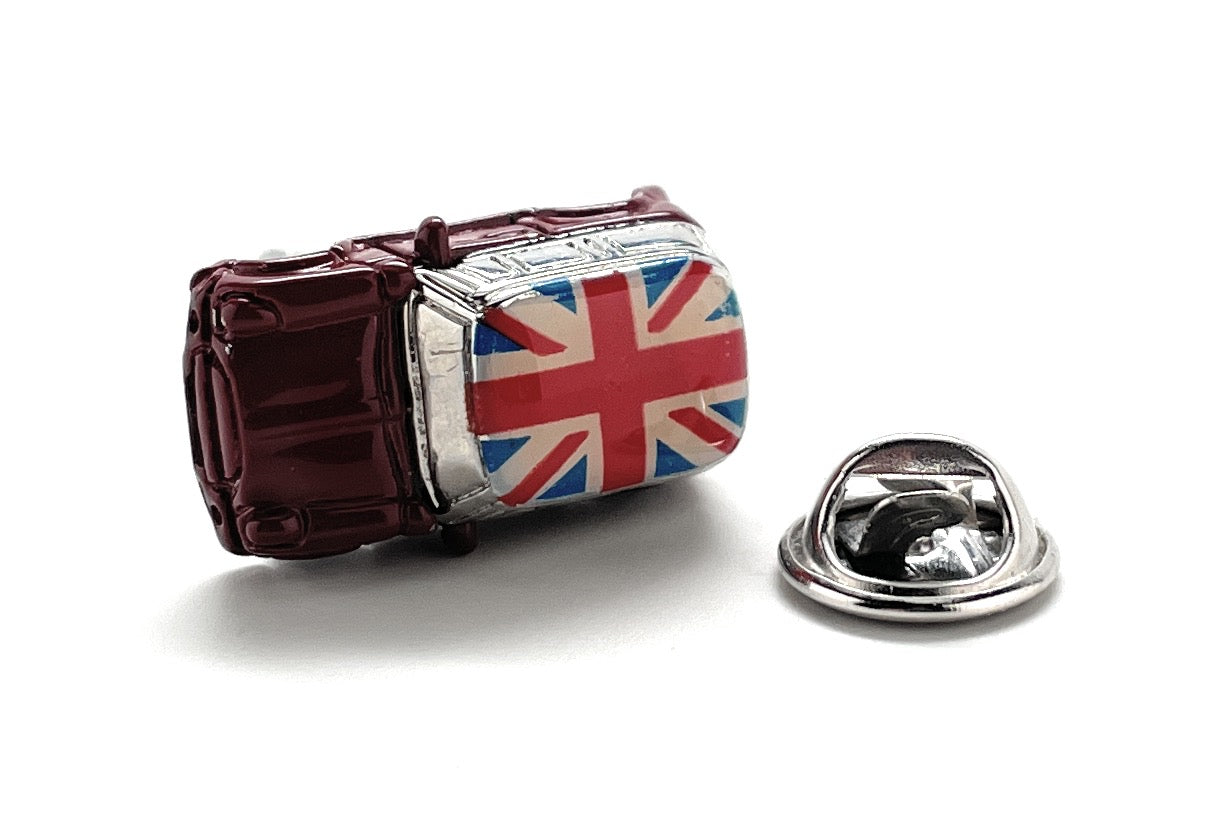 Car-shaped object with British flag design on a white background