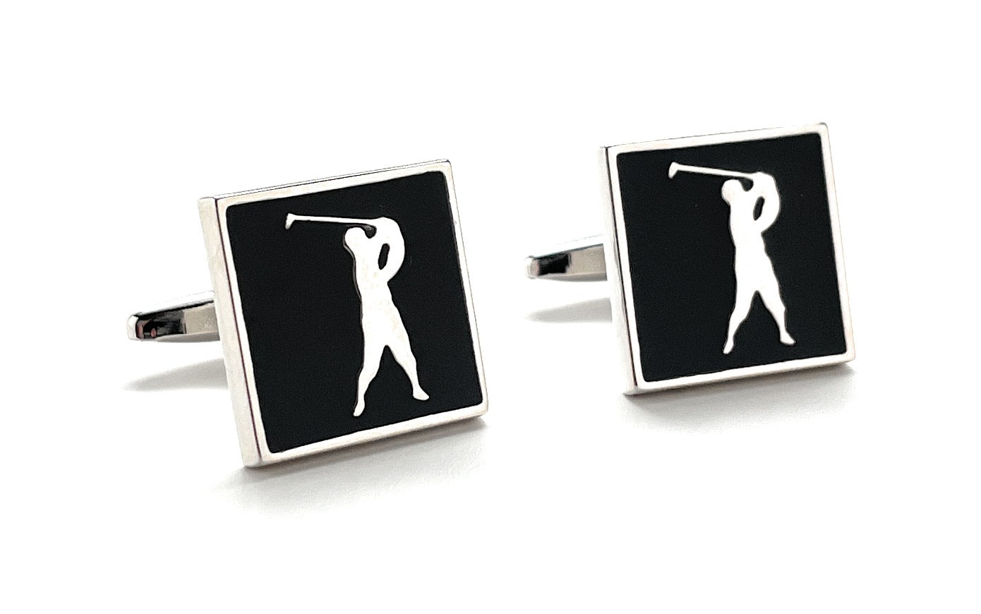 Teeing Off Cufflinks Golf Cufflinks Silver and Black Enamel Cuff Links Golf Pro