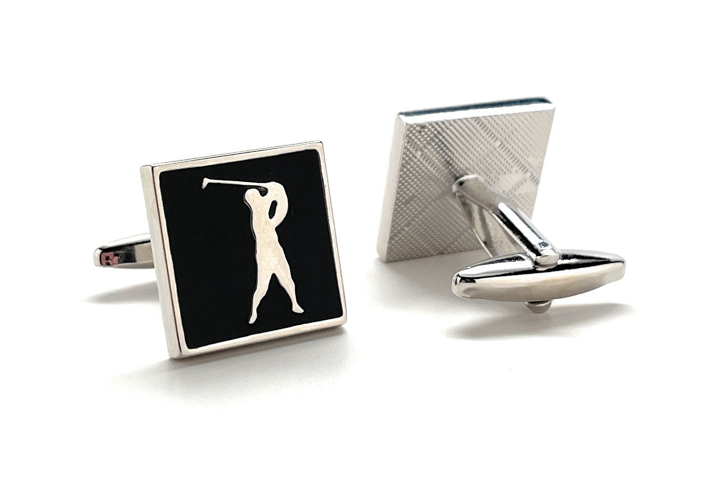 Teeing Off Cufflinks Golf Cufflinks Silver and Black Enamel Cuff Links Golf Pro