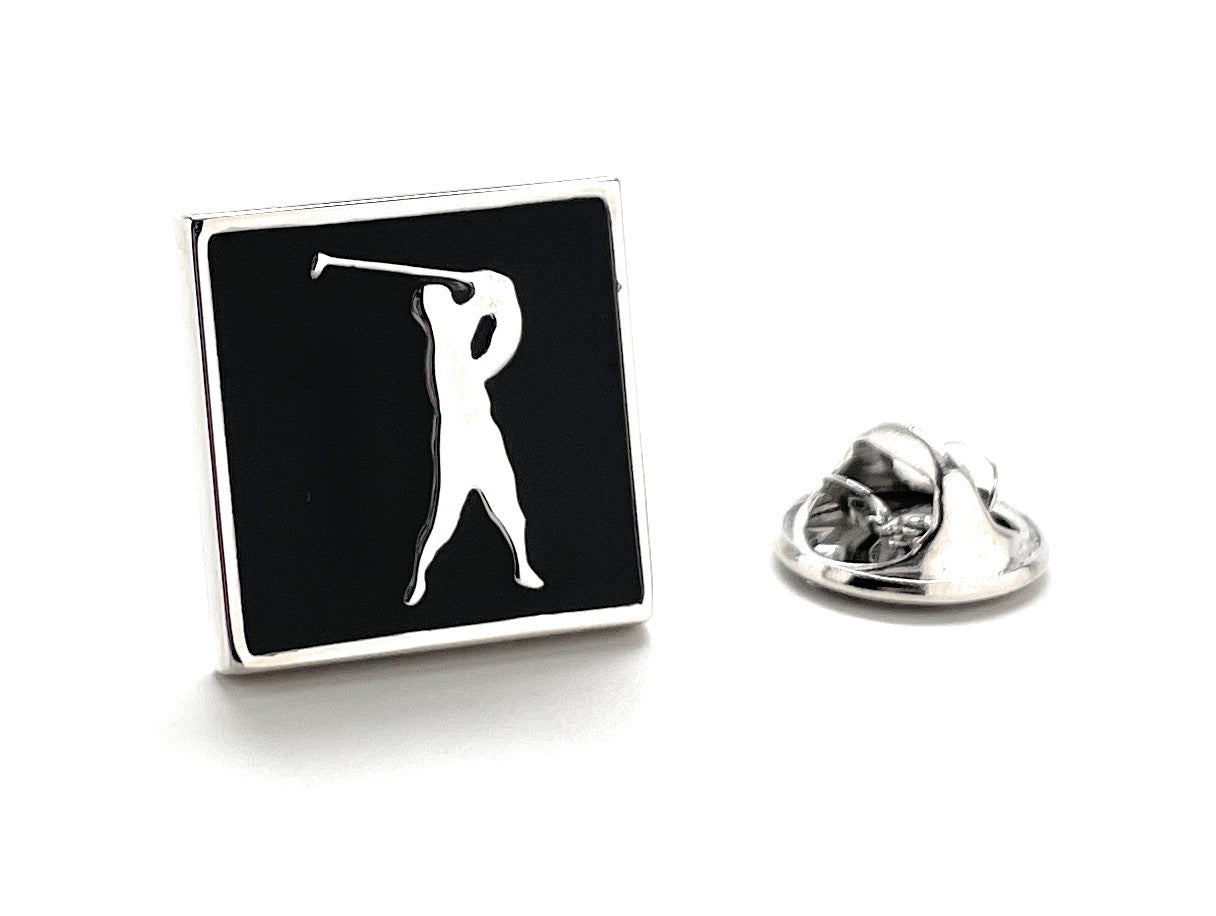 Golf Lapel Pin - Teeing Off Silver and Black Enamel Pin for Golf Pros