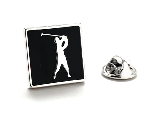 Teeing Off Lapel Pin Golf Cufflinks Silver and Black Enamel Pin Golf Pro