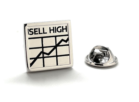 Sell High Lapel Pin Stockmarket Investor Silver with Black Enamel Pin Lanyard Pin