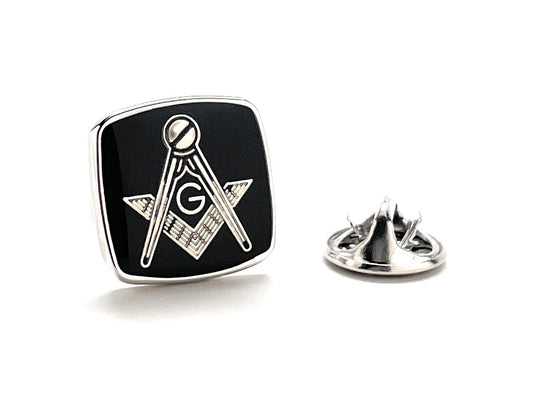 Freemason Lapel Pin Freemasonry Pin Silver Black Polished Enamel Pin Masonic