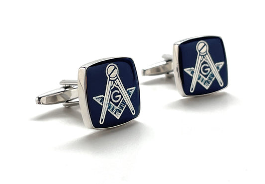 Freemason Cufflinks Freemasonry Pin Silver Blue Polished Cuff Links Masonic