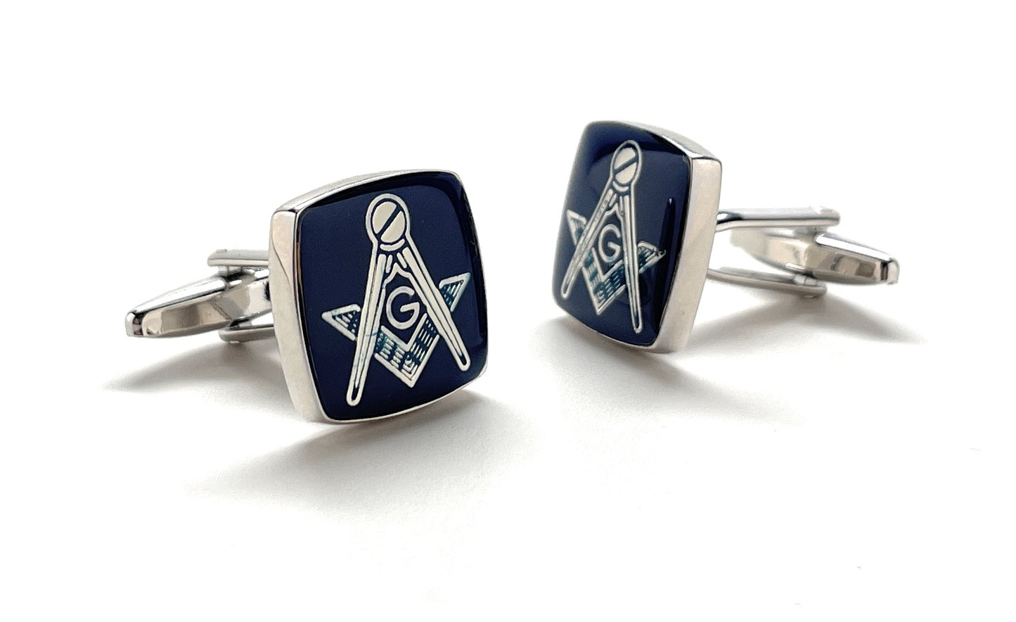 Freemason Cufflinks Freemasonry Pin Silver Blue Polished Cuff Links Masonic