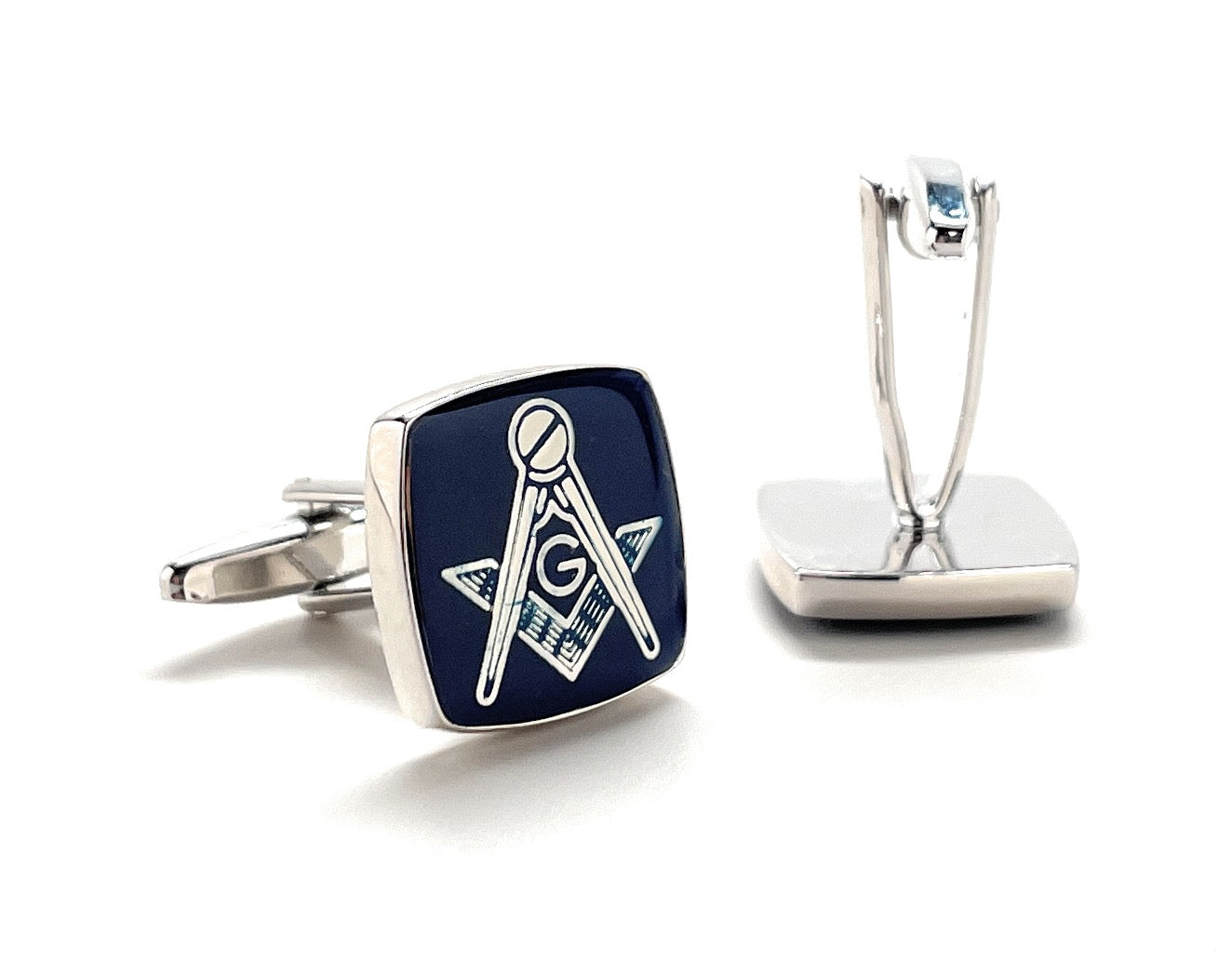 Freemason Cufflinks Freemasonry Pin Silver Blue Polished Cuff Links Masonic