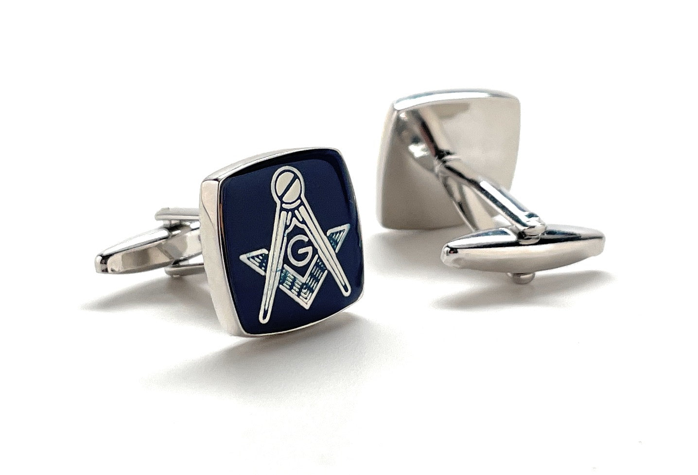 Freemason Cufflinks Freemasonry Pin Silver Blue Polished Cuff Links Masonic