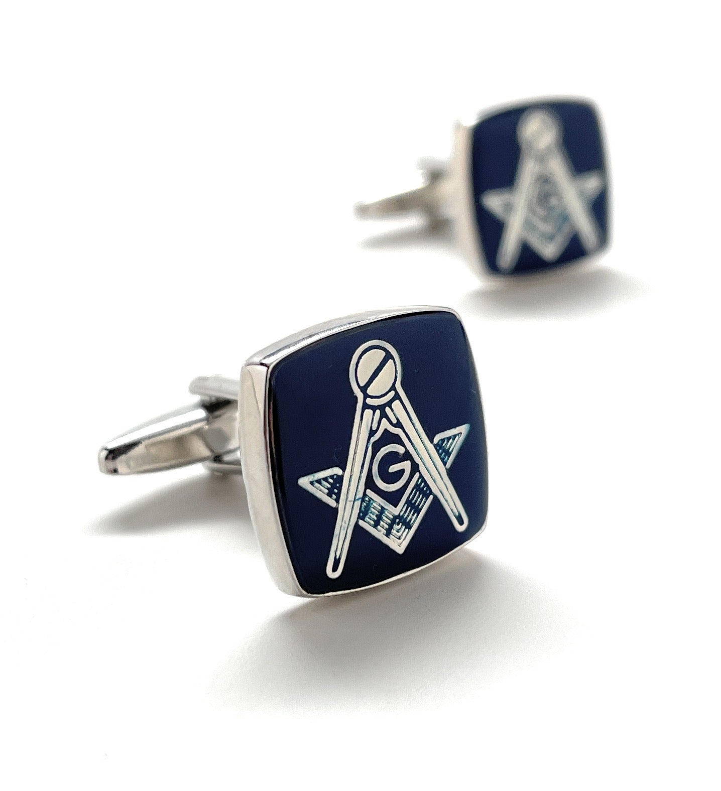 Freemason Cufflinks Freemasonry Pin Silver Blue Polished Cuff Links Masonic