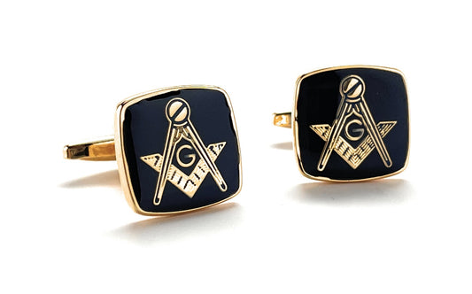 Freemason Cufflinks Freemasonry Cuff Links Gold Black Polished Enamel Masonic