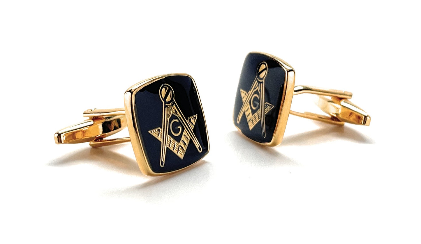 Freemason Cufflinks Freemasonry Cuff Links Gold Black Polished Enamel Masonic