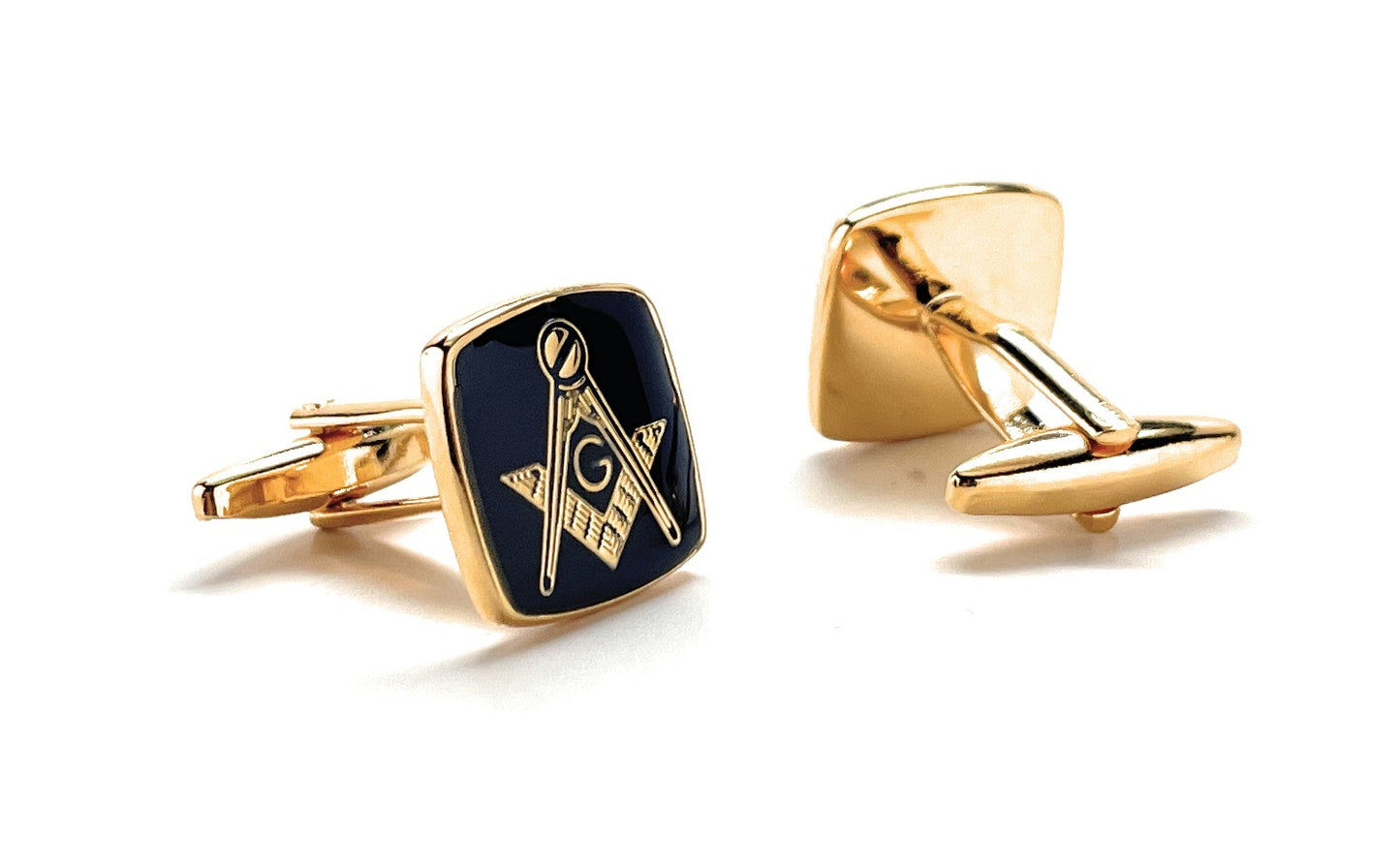 Freemason Cufflinks Freemasonry Cuff Links Gold Black Polished Enamel Masonic