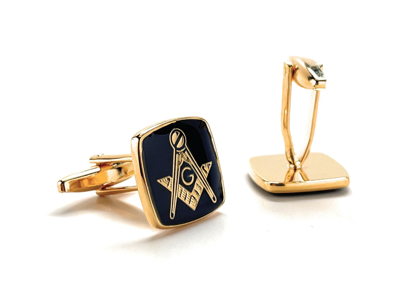 Freemason Cufflinks Freemasonry Cuff Links Gold Black Polished Enamel Masonic