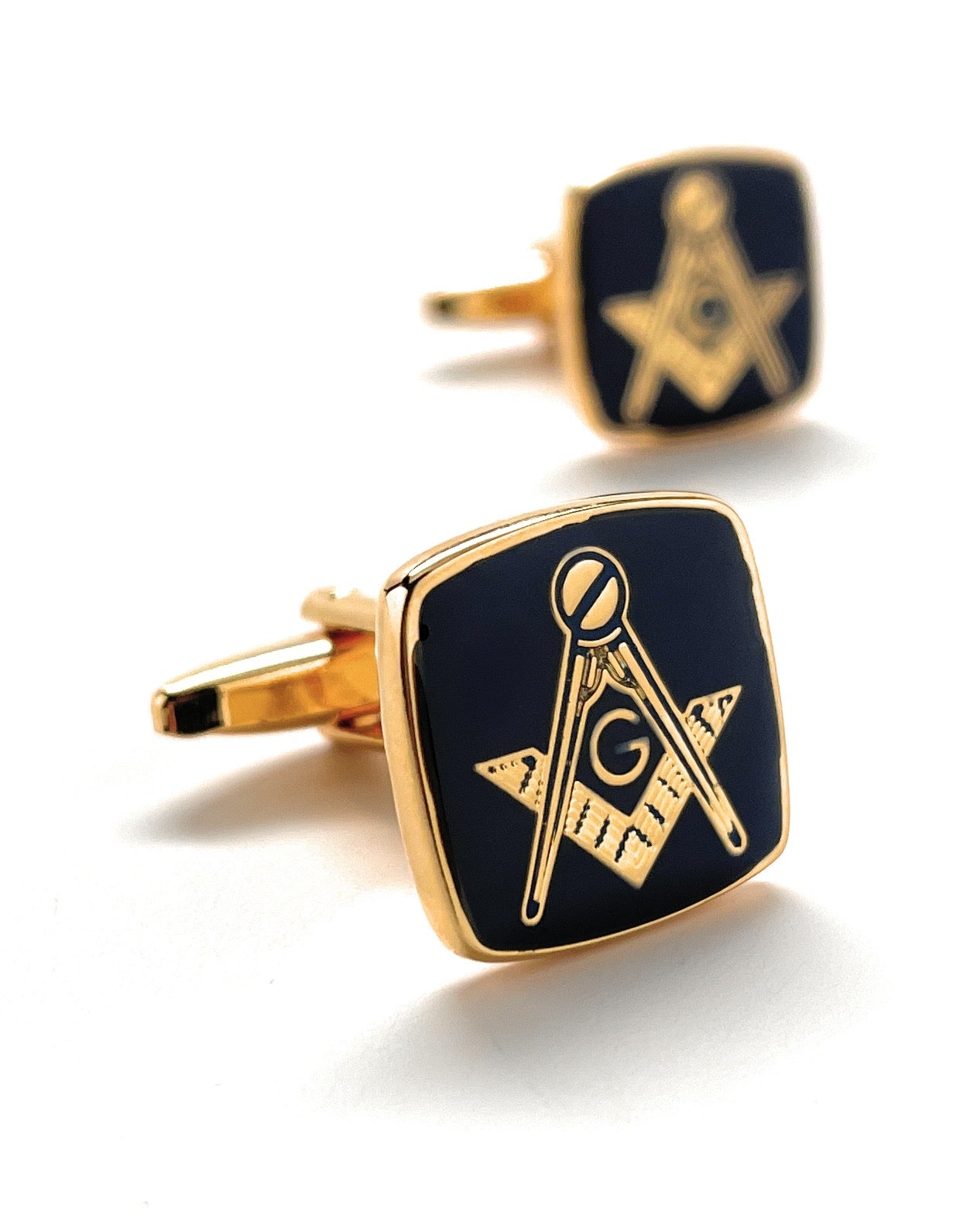 Freemason Cufflinks Freemasonry Cuff Links Gold Black Polished Enamel Masonic