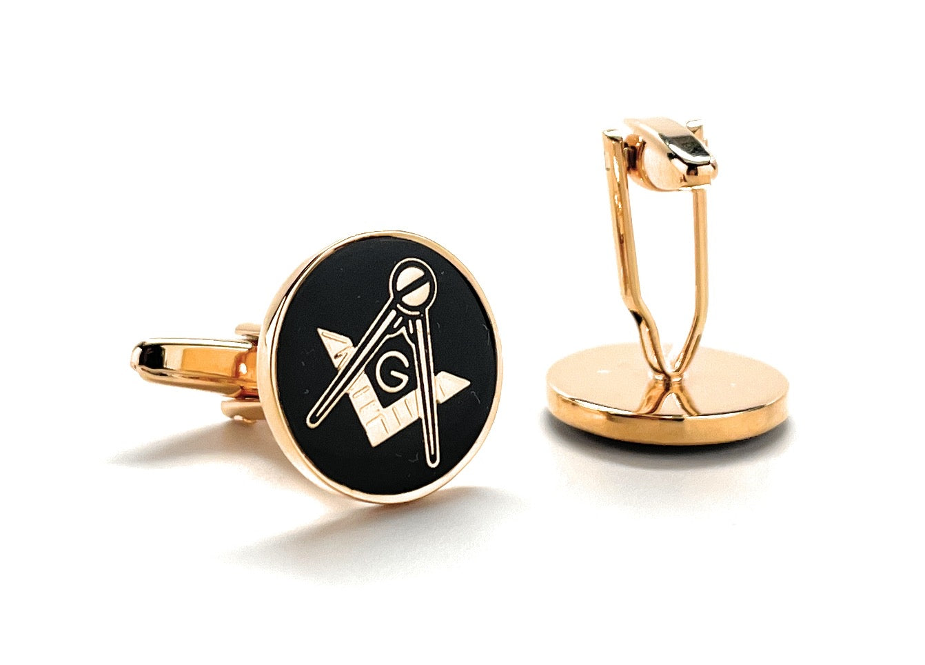 Freemason Cufflinks Freemasonry Cuff Links Gold Black Polished Round Masonic