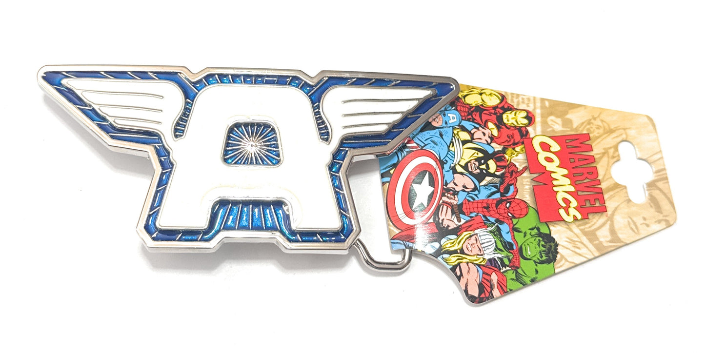 Marvel Captain America Winged Shield Belt Buckle – Superhero Cosplay, Comic Fan Gift, Classic Blue & Silver Design