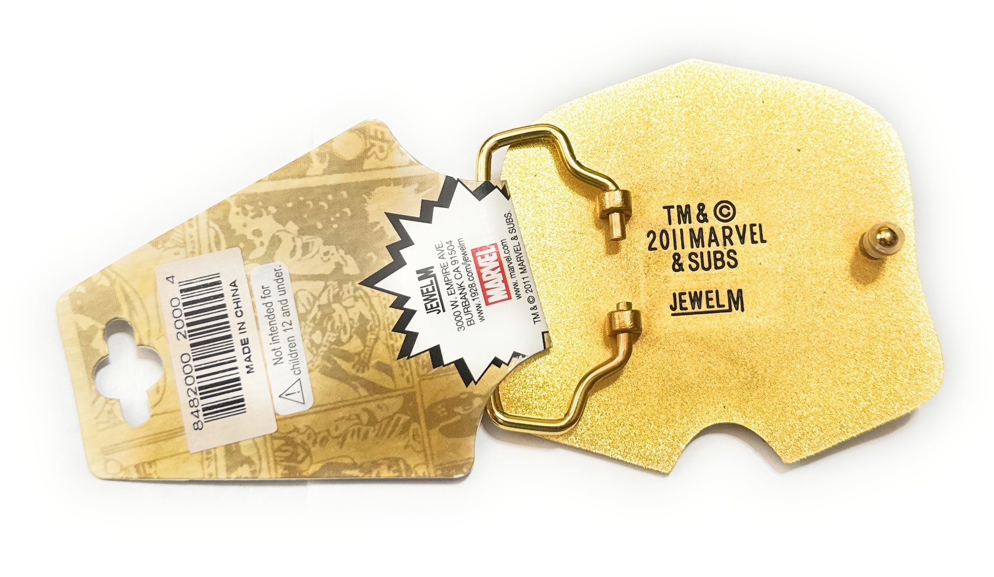 Gold jewelry component with Marvel & Sons branding on a white background