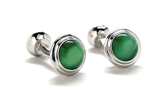 Green Cats Eye Cufflinks Straight Power Post Design Fully Detailed Double Ended Chrysoberyl Cuff Links Groomsmen Cufflinks Wedding Cufflinks