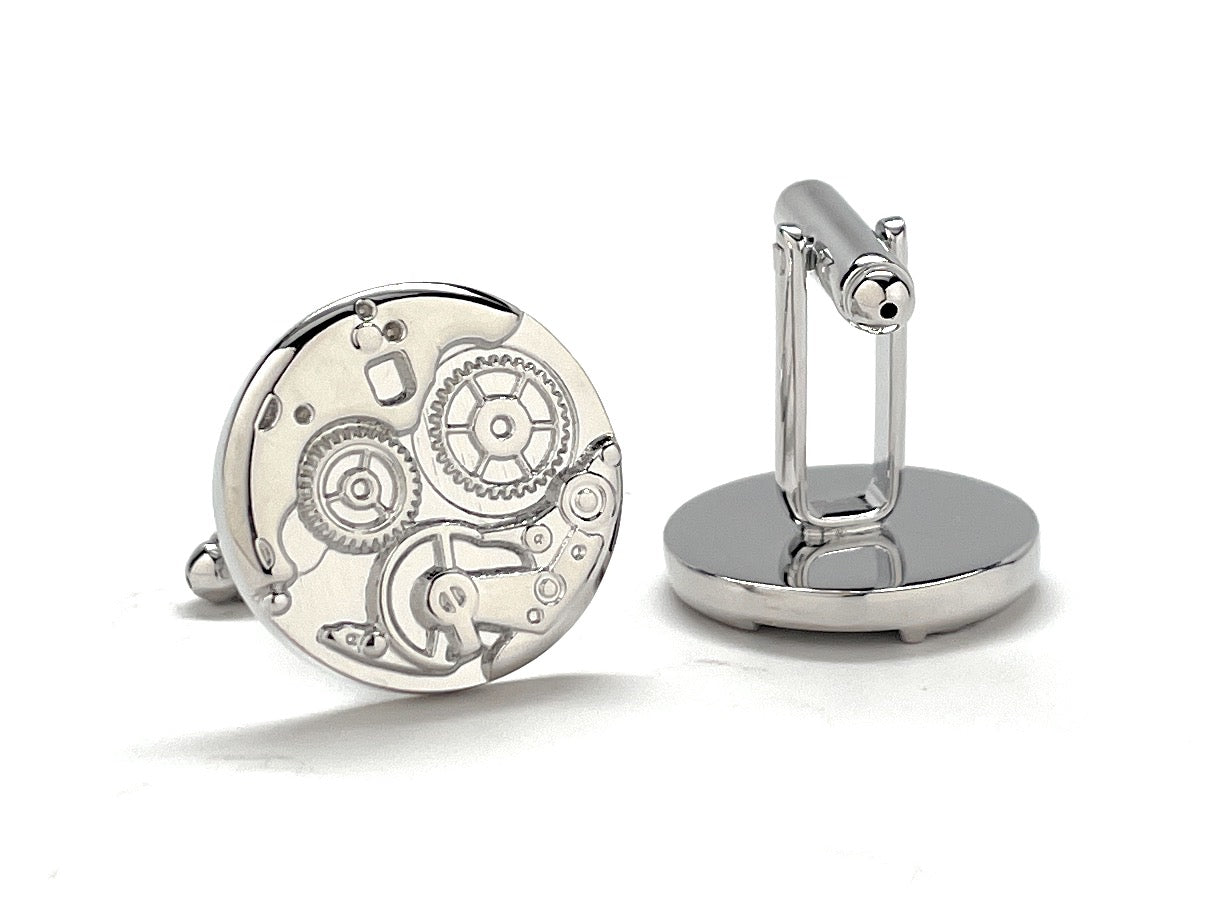Embossed Watch Design Cufflinks Silver Watch Movements Cuff Links