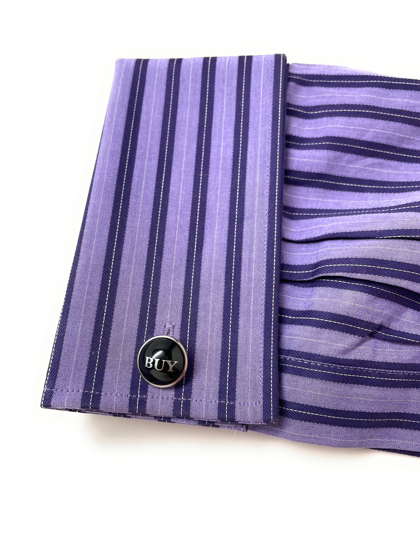 Purple striped shirt with a button on a white background