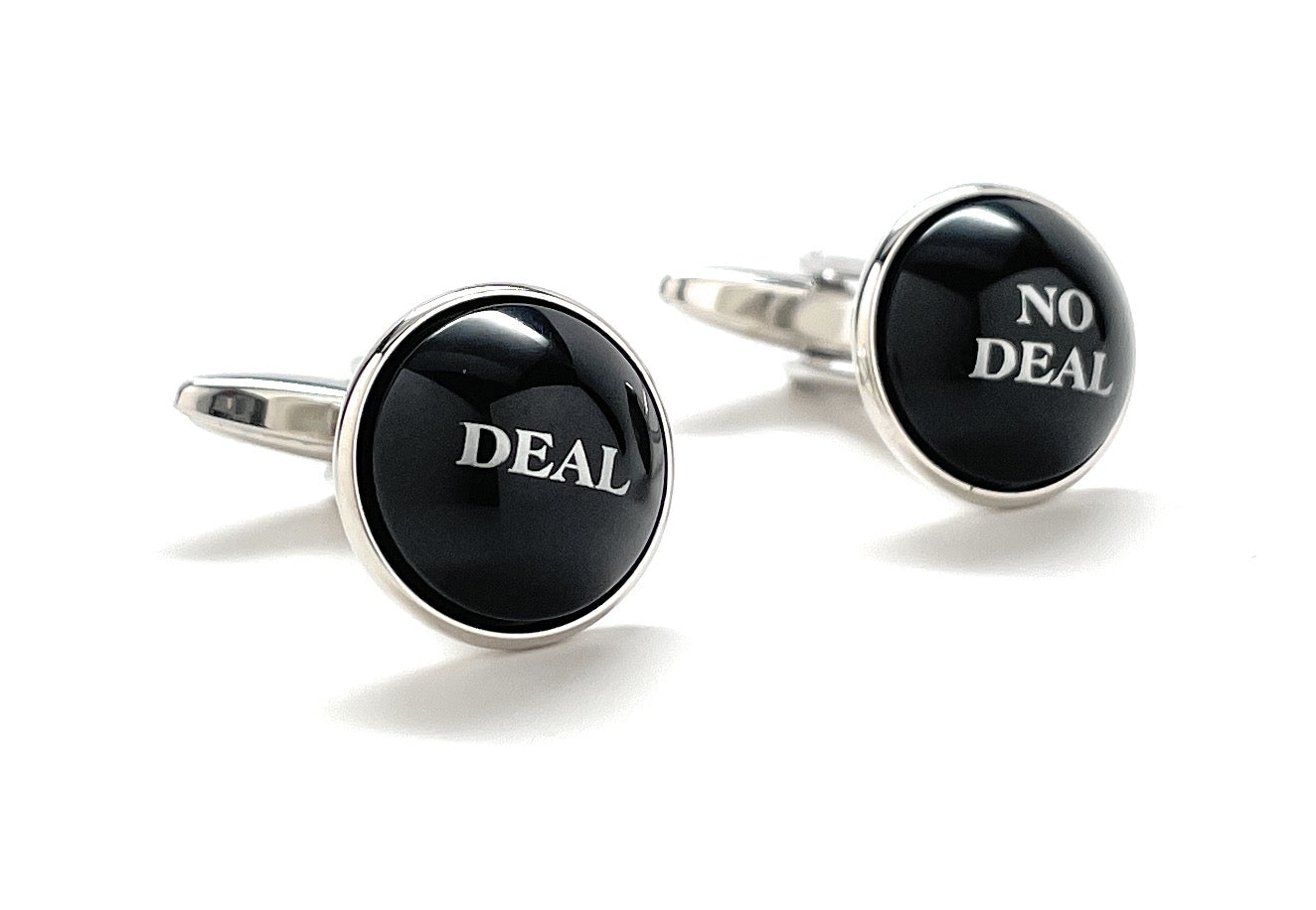 Deal No Deal Cufflinks Silver Trim Black Gray Written Fun Cool Cuffs Links