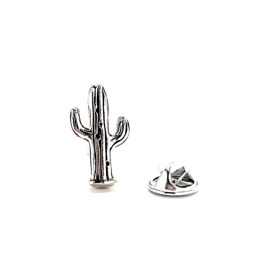 Cactus Pin Silver Rhodium Plated with Black Enamel Pin 3D Design Lapel Pin Desert Old Wild West Tie Tack Pin Cowboy