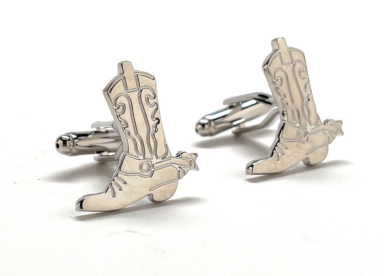 Cowboy Boot Cufflinks Silver Rhodium Old West Western Cuff Links Outlaws Western Wear Horse Boots