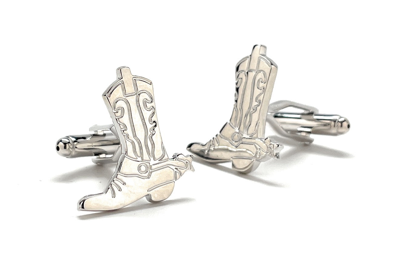 Cowboy Boot Cufflinks Silver Rhodium Old West Western Cuff Links Outlaws Western Wear Horse Boots